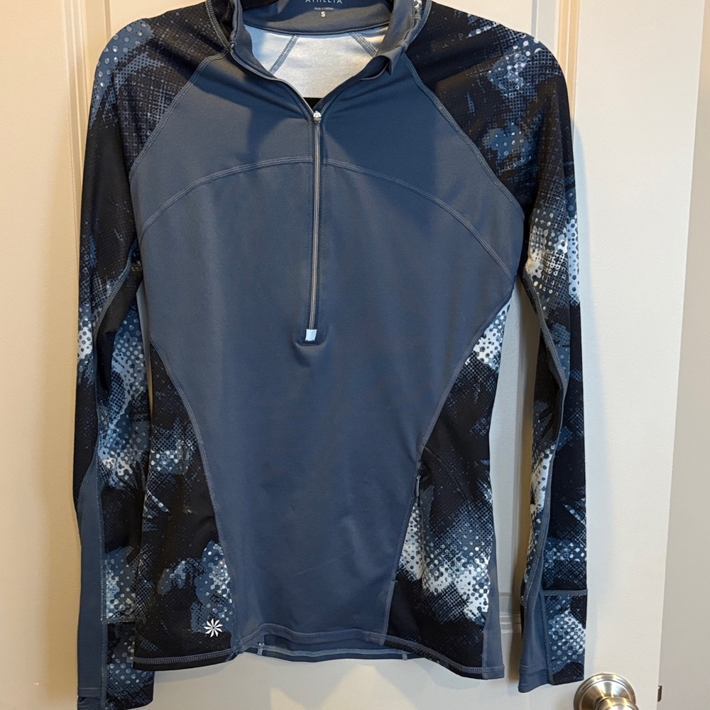 Athleta Blue and Black Quarter-Zip Pullover size small